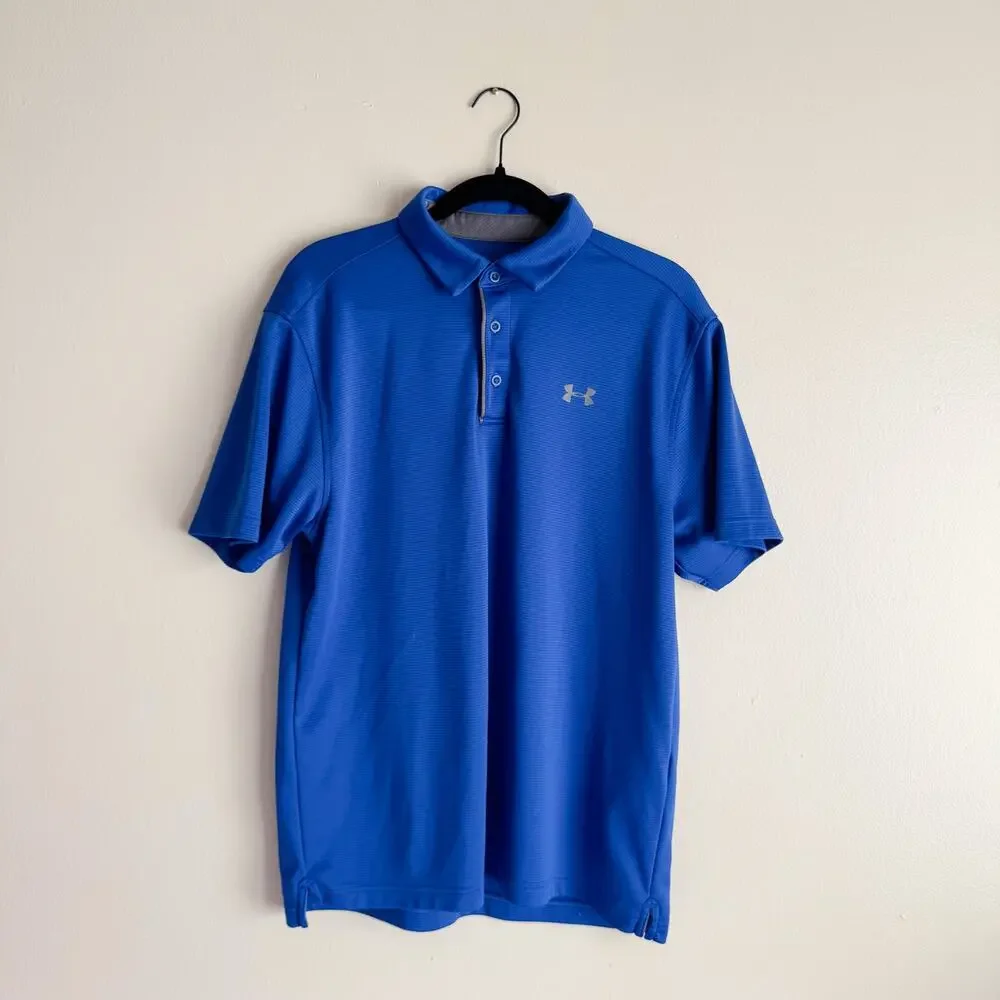 Under Armour Blue Loose Fit Heat Gear Short Sleeve Polo - Large